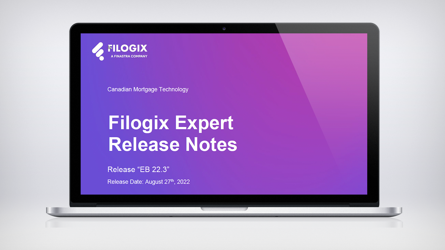 A laptop screen with the header "Filogix Expert Release notes"