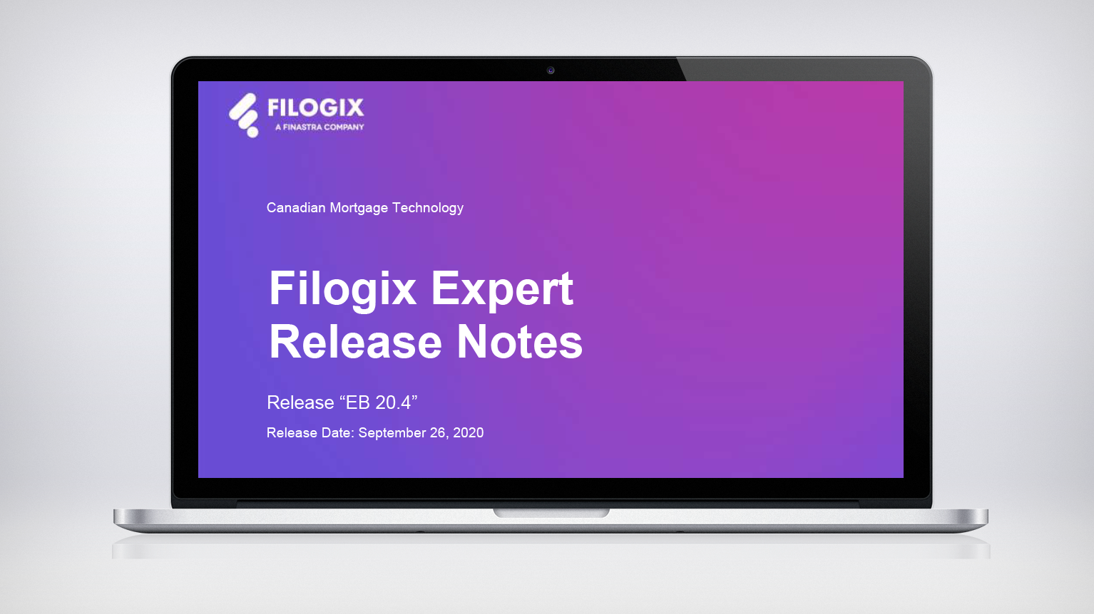 A laptop screen with the header "Filogix Expert Release notes"