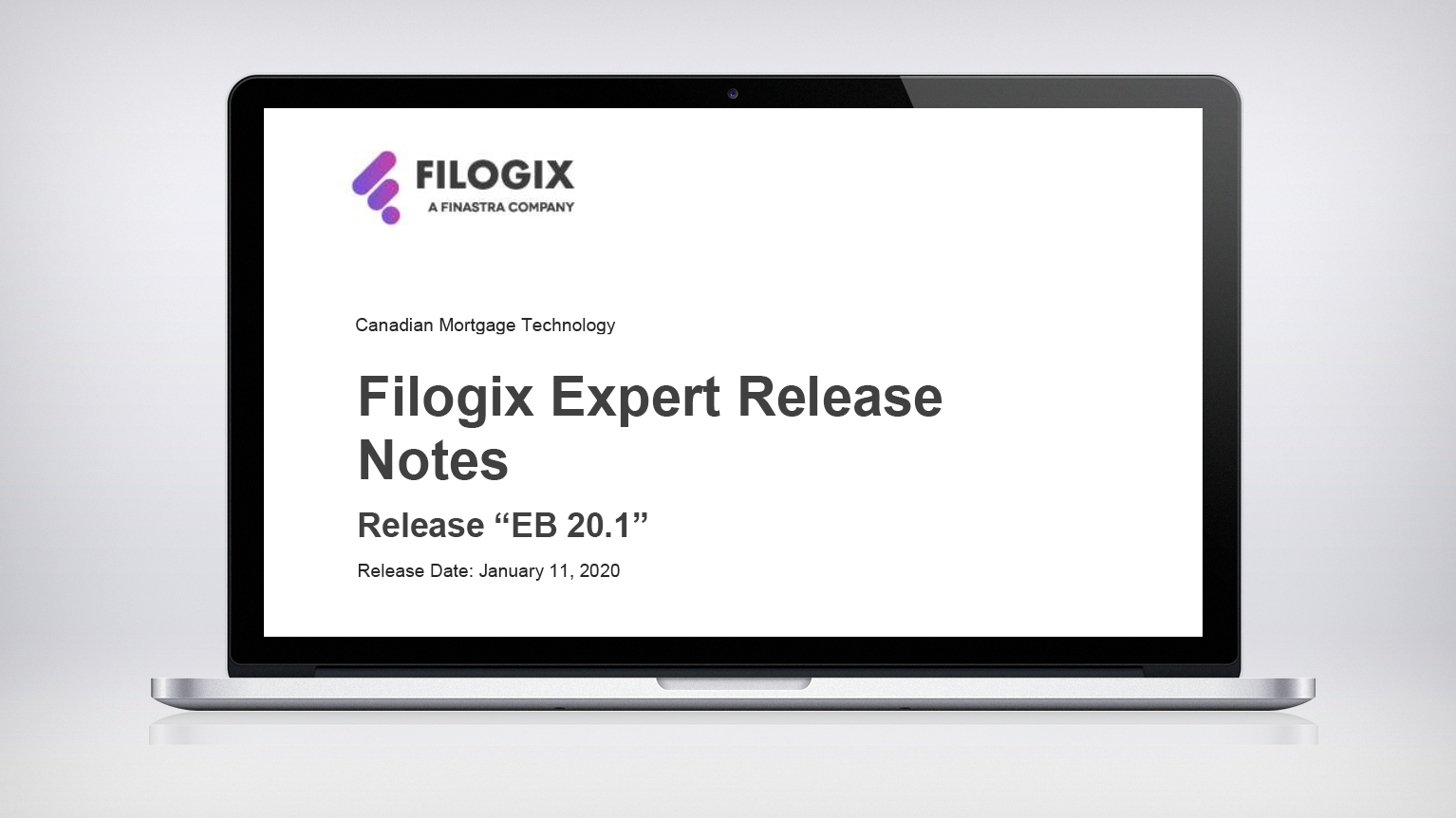 A laptop screen with the header "Filogix Expert Release notes"