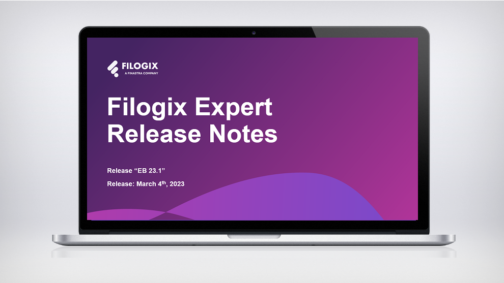 A laptop screen with the header "Filogix Expert Release notes"