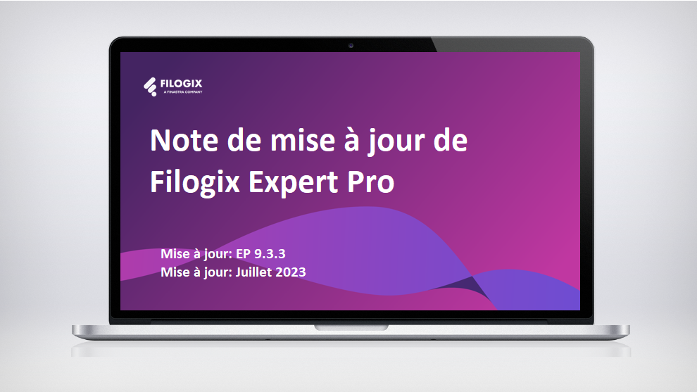 A laptop screen with the header "Notes de mise à jour de Filogix Expert"