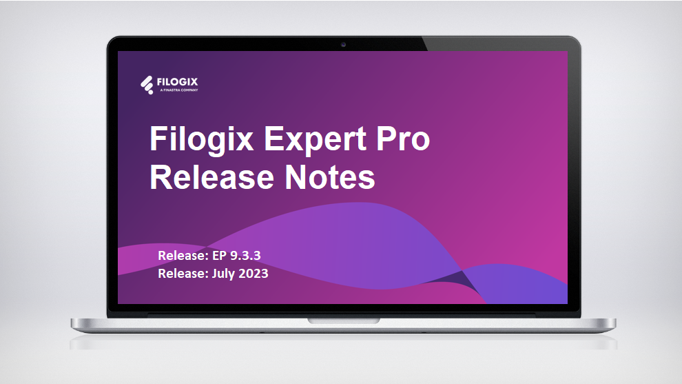 A laptop screen with the header "Filogix Expert Release notes"