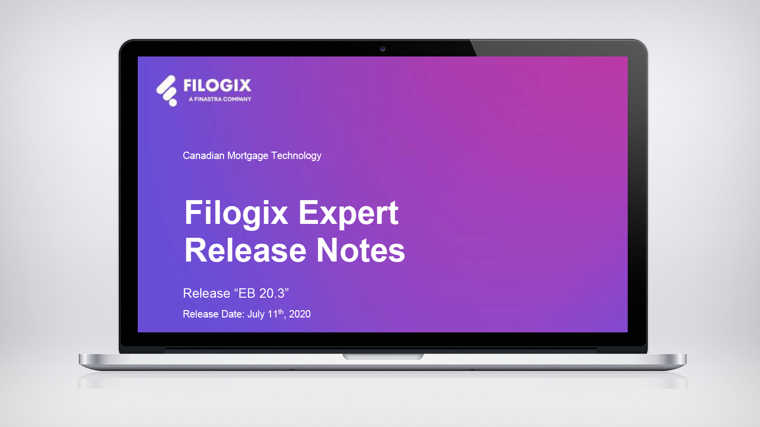 A laptop screen with the header "Filogix Expert Release notes"